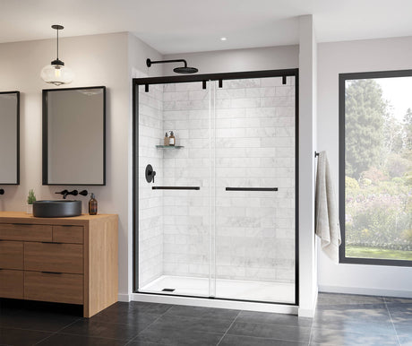 MAAX 135322-900-340-000 Uptown 56-59 x 76 in. 8 mm Bypass Shower Door for Alcove Installation with Clear glass in Matte Black