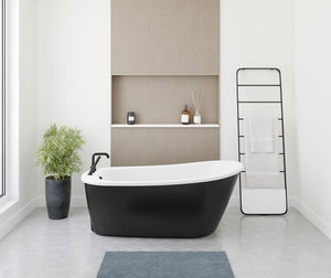 MAAX 105797-000-002-125 Sax AcrylX Freestanding End Drain Bathtub in White with Black Skirt
