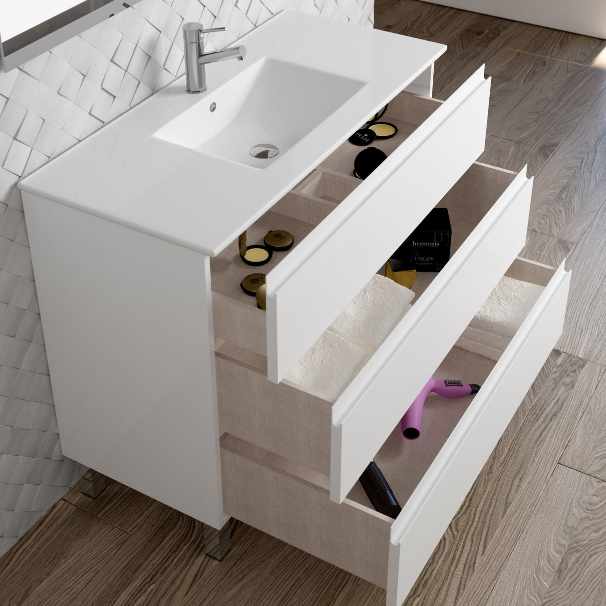 DAX Costa Engineered Wood Single Vanity Cabinet, Glossy White DAX-COS014011