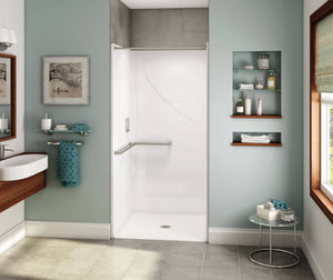 MAAX 106065-000-002-115 OPS-3636-RS - L-Shaped Grab Bar AcrylX Alcove Center Drain One-Piece Shower in White