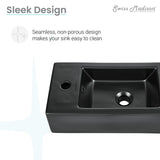 Voltaire 19.5 x 10 Rectangular Ceramic Wall Hung Sink with Left Side Faucet Mount, Matte Black