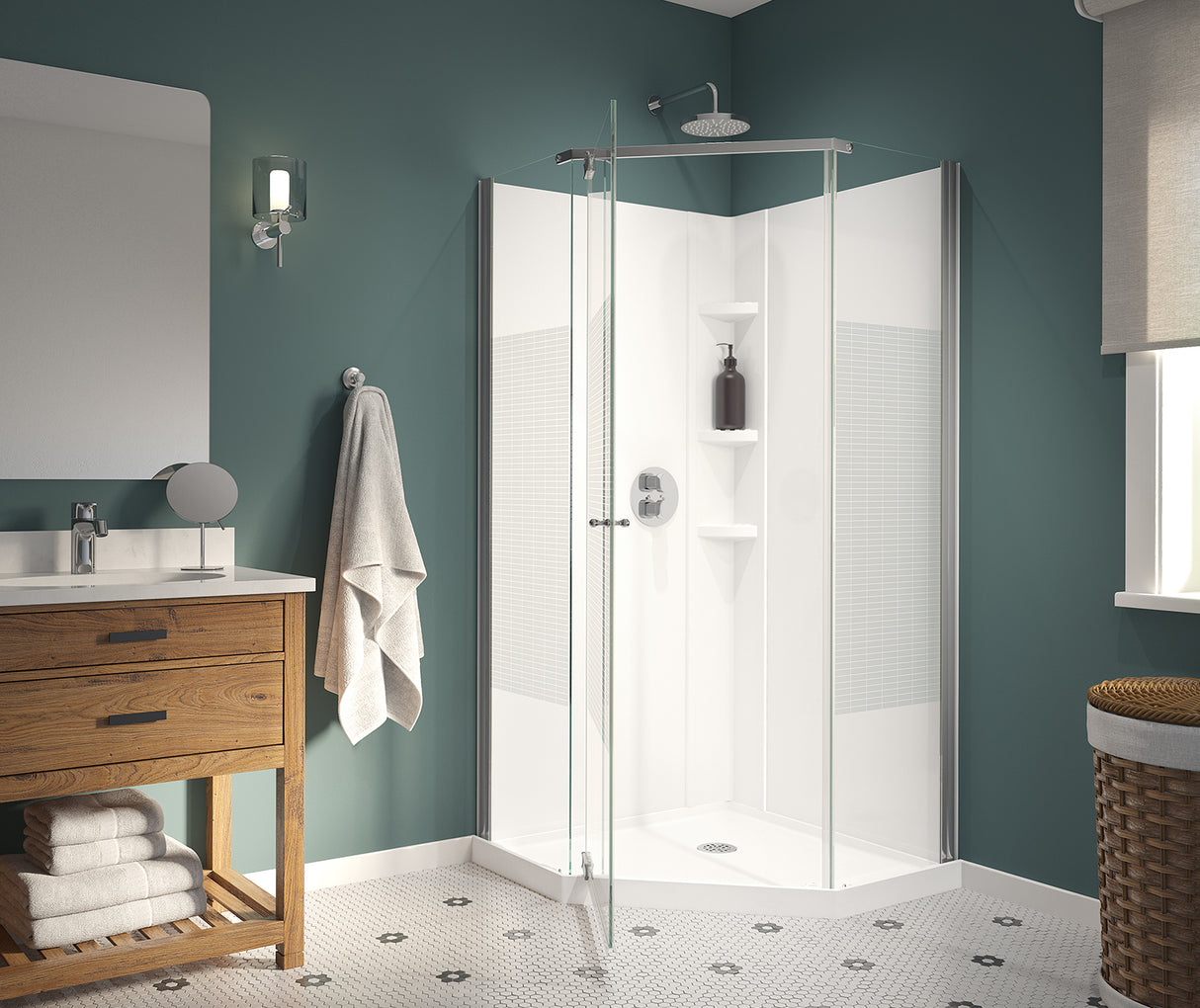 MAAX 300012-000-129-104 Begonia Carbon 36 x 36 Polystyrene Center Drain Shower Kit in White with Carbon glass  in Chrome
