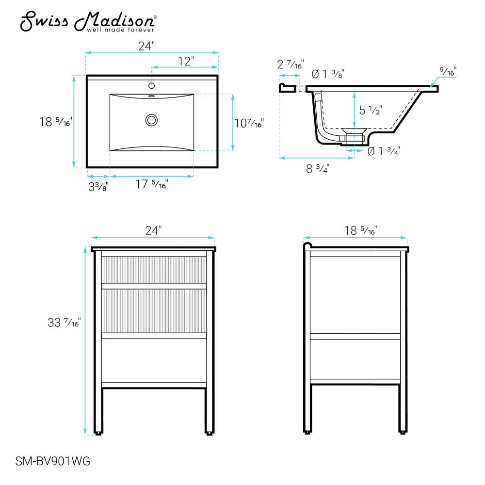 Cache 24" Freestanding, Bathroom Vanity in White and Gold