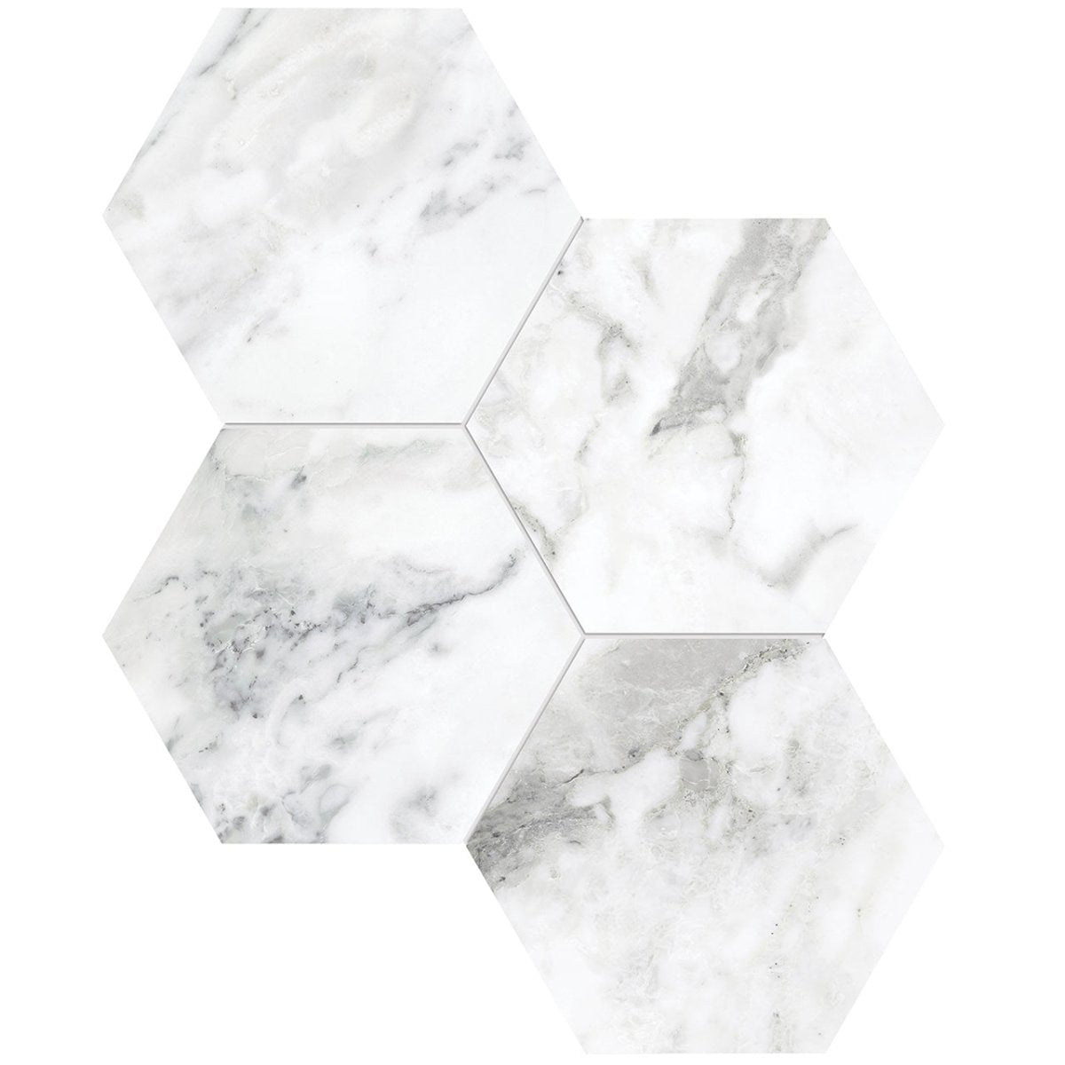 Anatolia Tile 6" Hexagon La Marca Arabescato Honed & Rectified Porcelain Mosaic - 1 Sheet = .797 - 4501-0331-0" Arabescato 6" Hexagon Honed - premium natural stone mosaic tile from Anatolia Tile, available at PoshHaus showroom in Keene, NH