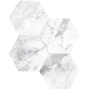 Anatolia Tile 6" Hexagon La Marca Arabescato Honed & Rectified Porcelain Mosaic - 1 Sheet = .797 - 4501-0331-0" Arabescato 6" Hexagon Honed - premium natural stone mosaic tile from Anatolia Tile, available at PoshHaus showroom in Keene, NH