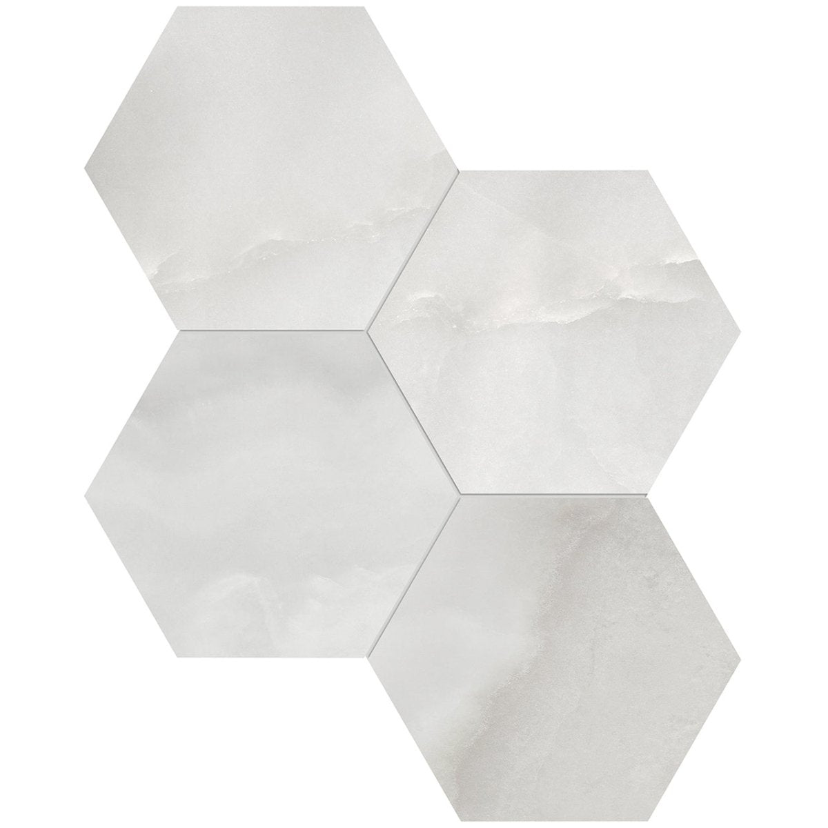 Anatolia Tile 6" Hexagon La Marca Onyx Honed & Rectified Porcelain Mosaic - 1 Sheet = .797 - 4501-0336-0" Onyx Nuvolato 6" Hexagon Honed - premium natural stone mosaic tile from Anatolia Tile, available at PoshHaus showroom in Keene, NH