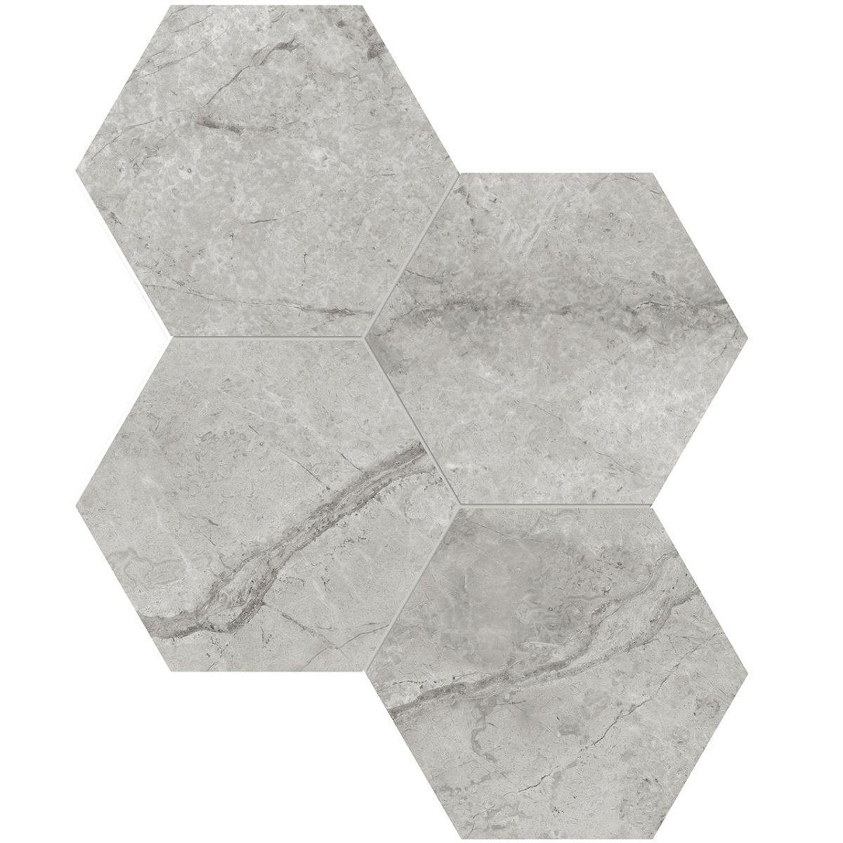 Anatolia Tile 6" Hexagon La Marca Paradiso Polished & Rectified Porcelain Mosaic - 1 Sheet = .797 - 4501-0326-0" Paradiso Argento 6" Hexagon Polished - premium natural stone mosaic tile from Anatolia Tile, available at PoshHaus showroom in Keene, NH