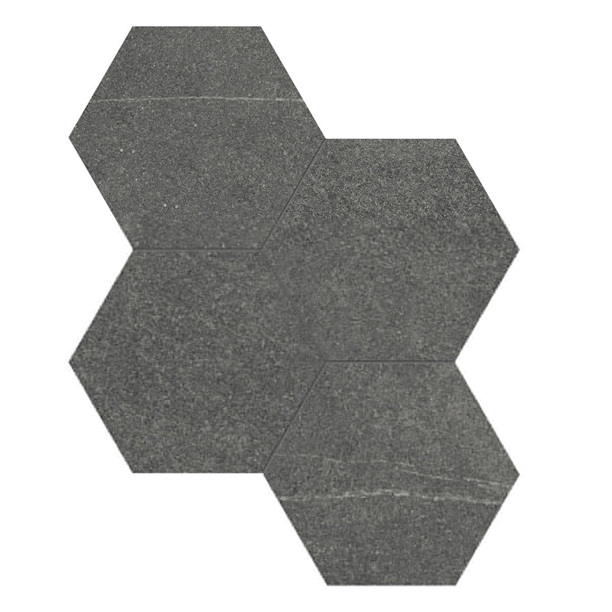 Anatolia Tile 6" Mjork Color Body Porcelain Carbon 4 Piece Mosaic Hexagon 4501-0378-0 1 Sheet = .80 Sq. Ft." Carbon 6" Hexagon - premium natural stone mosaic tile from Anatolia Tile, available at PoshHaus showroom in Keene, NH