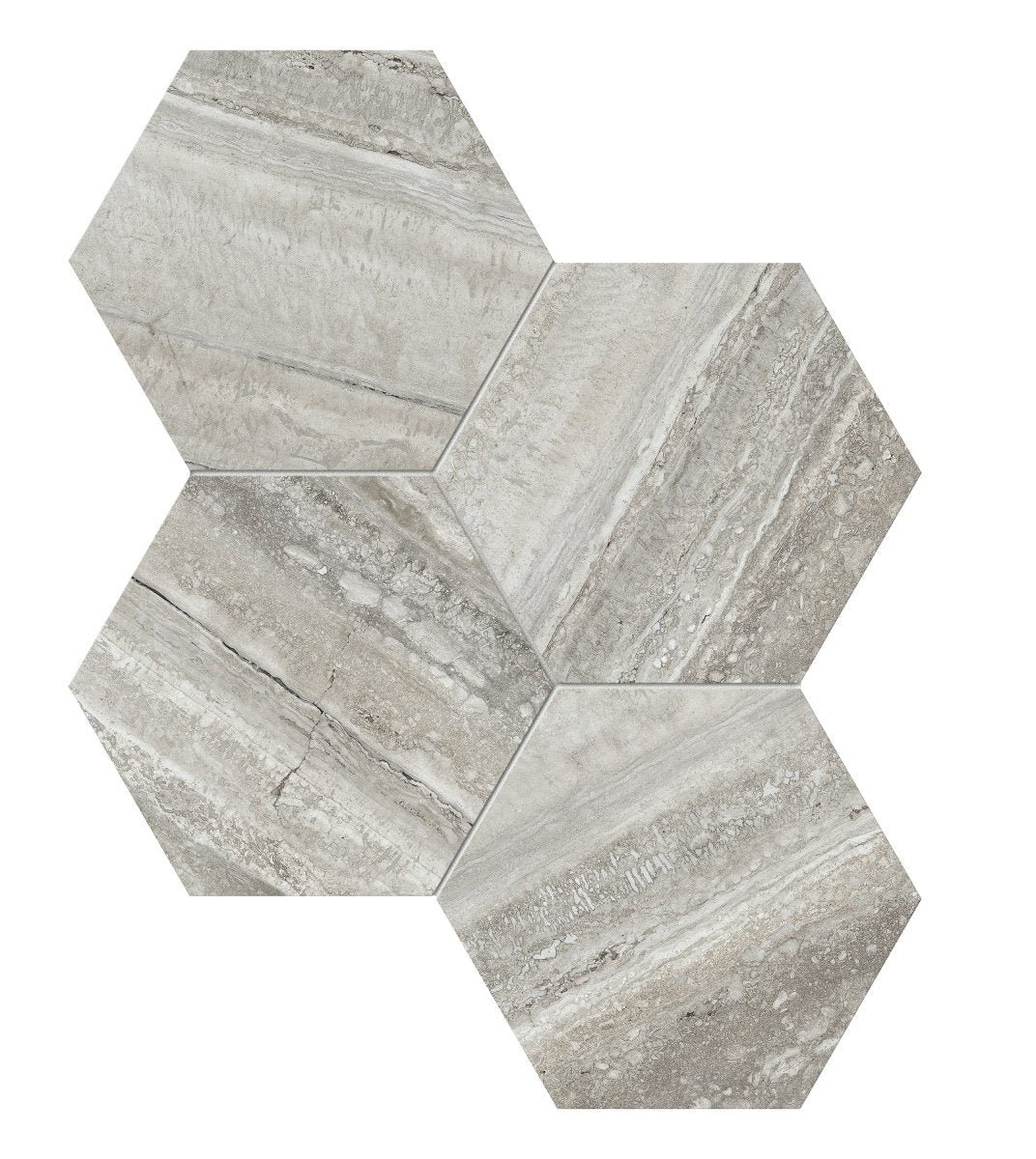 Anatolia Tile 6" Hexagon La Marca Travertino Honed & Rectified Porcelain Mosaic - 1 Sheet = .797 - 4501-0337-0" Travertino Instrata 6" Hexagon Honed - premium natural stone mosaic tile from Anatolia Tile, available at PoshHaus showroom in Keene, NH