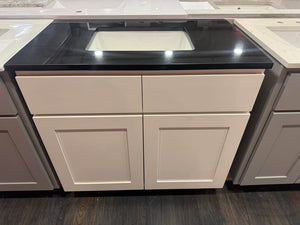 36” Solid wood Vanity with Black Quartz Top & BackSplash