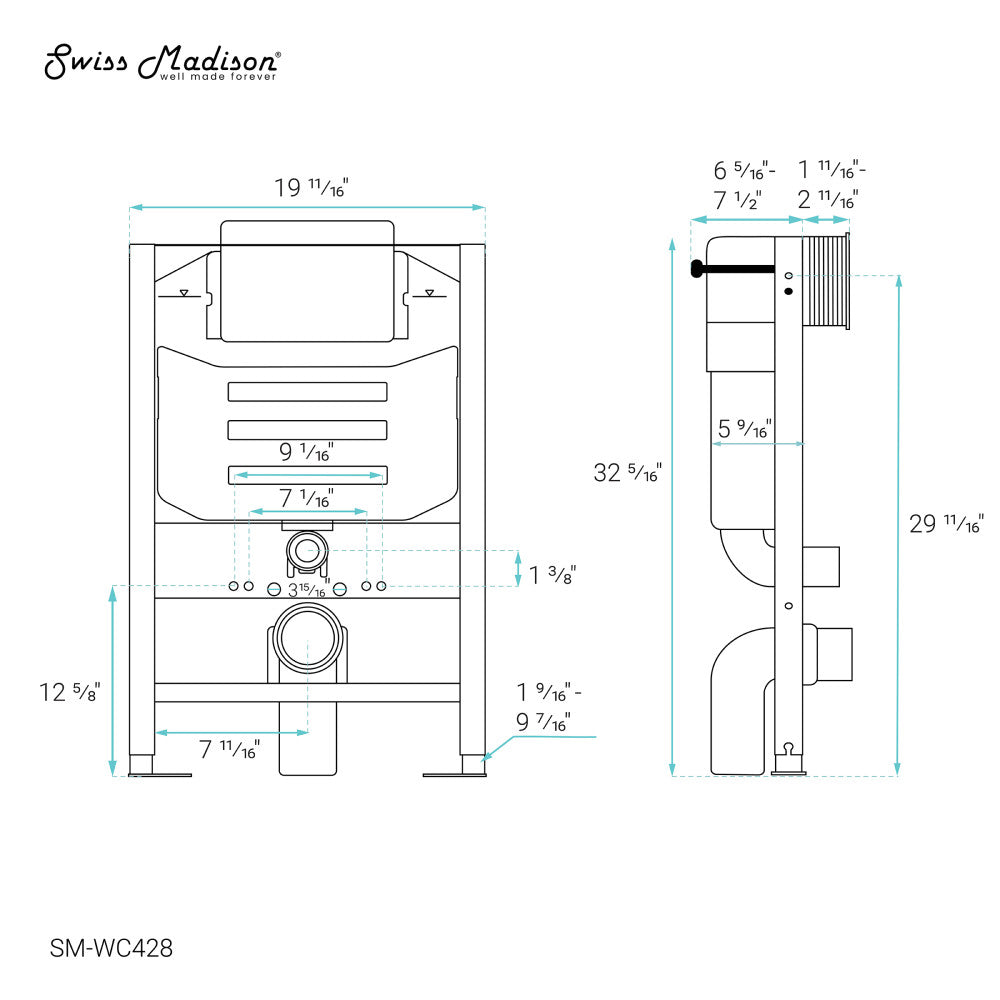 Fantome H Concealed Toilet Tank Carrier System for Top Flush