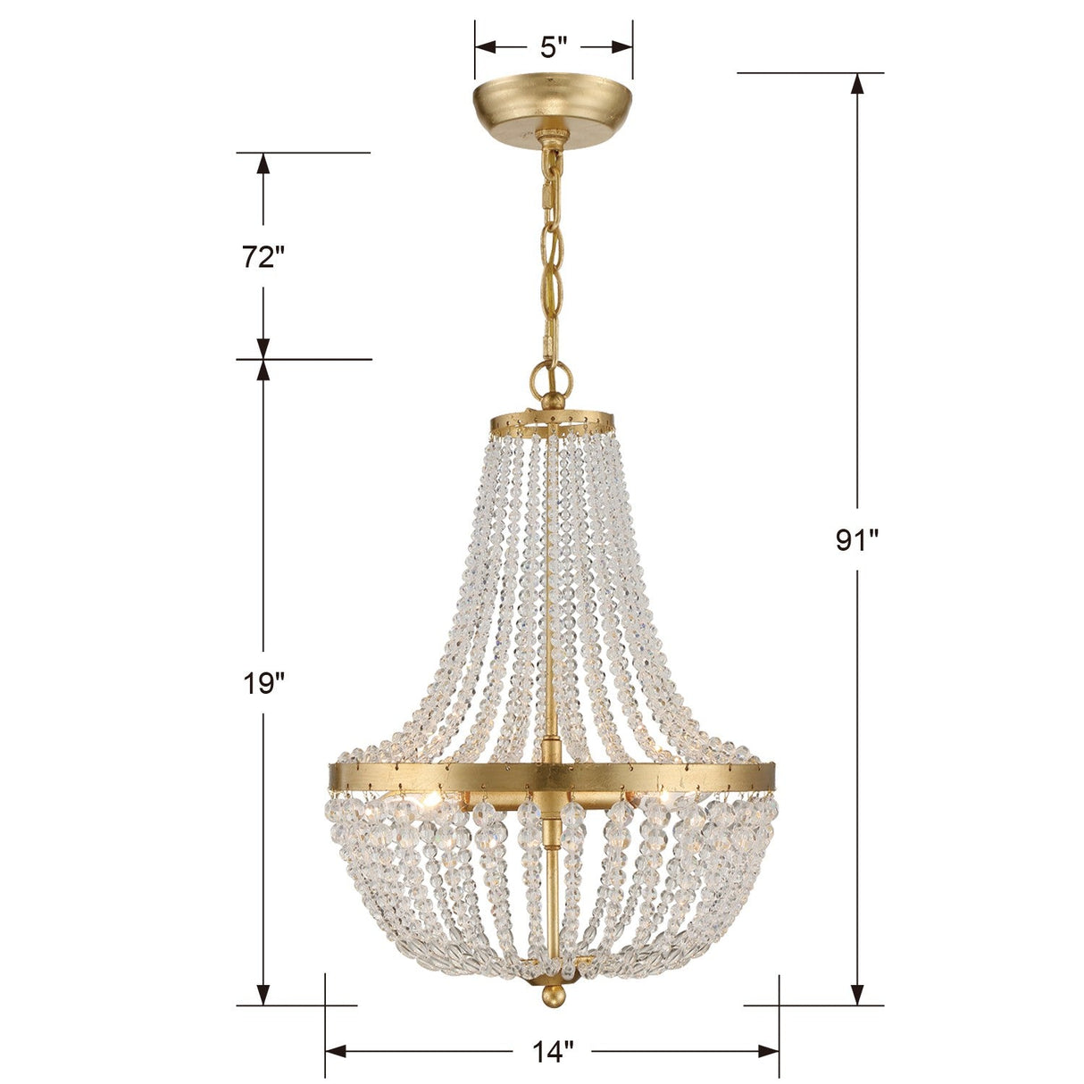 Rylee 3 Light Antique Gold Mini Chandelier 603-GA