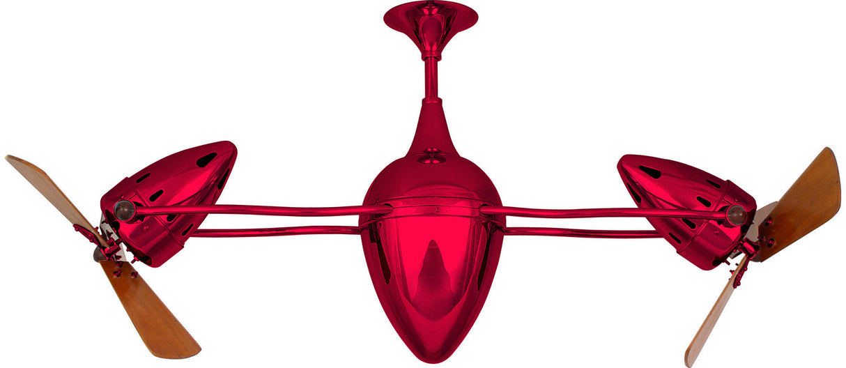 Matthews Fan AR-RED-WD Ar Ruthiane 360° dual headed rotational ceiling fan in  Rubi (Red) finish with solid sustainable mahogany wood blades.