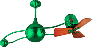 Matthews Fan B2K-GREEN-WD Brisa 360° counterweight rotational ceiling fan in Esmerelda (Green) finish with solid sustainable mahogany wood blades.