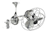 Matthews Fan IV-CR-MTL-DAMP Italo Ventania 360° dual headed rotational ceiling fan in polished chrome finish with metal blades for damp location.