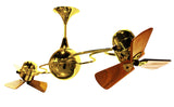 Matthews Fan IV-GOLD-WD Italo Ventania 360° dual headed rotational ceiling fan in Ouro (Gold) finish with solid sustainable mahogany wood blades.