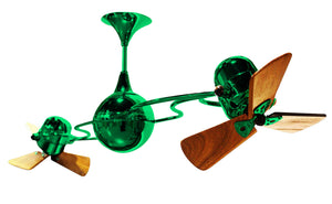 Matthews Fan IV-GREEN-WD Italo Ventania 360° dual headed rotational ceiling fan in Esmeralda (Green) finish with solid sustainable mahogany wood blades.