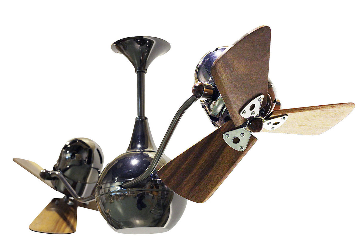 Matthews Fan VB-BKN-WD Vent-Bettina 360° dual headed rotational ceiling fan in black nickel finish with solid sustainable mahogany wood blades.