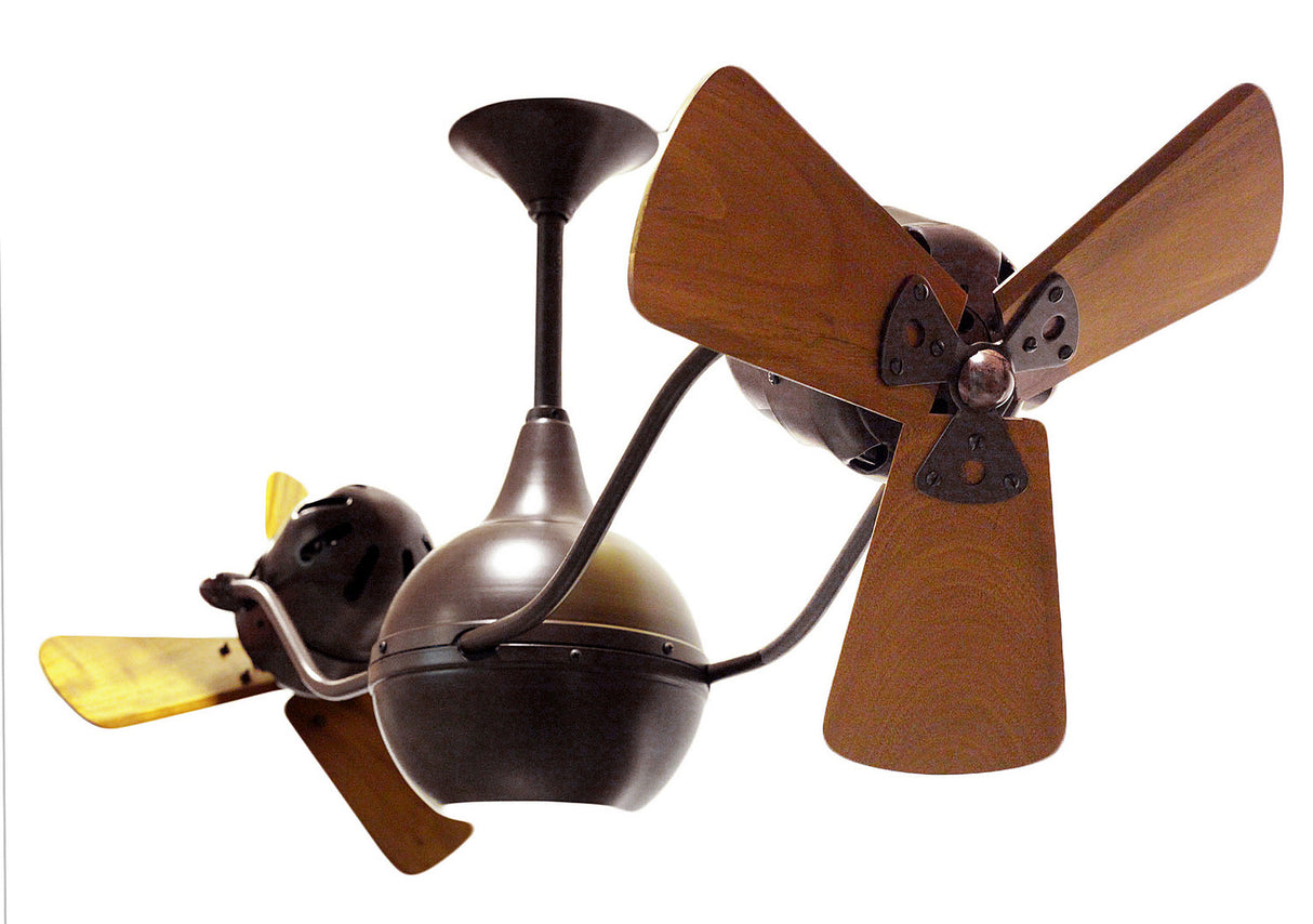 Matthews Fan VB-BZZT-WD Vent-Bettina 360° dual headed rotational ceiling fan in bronzette finish with solid sustainable mahogany wood blades.