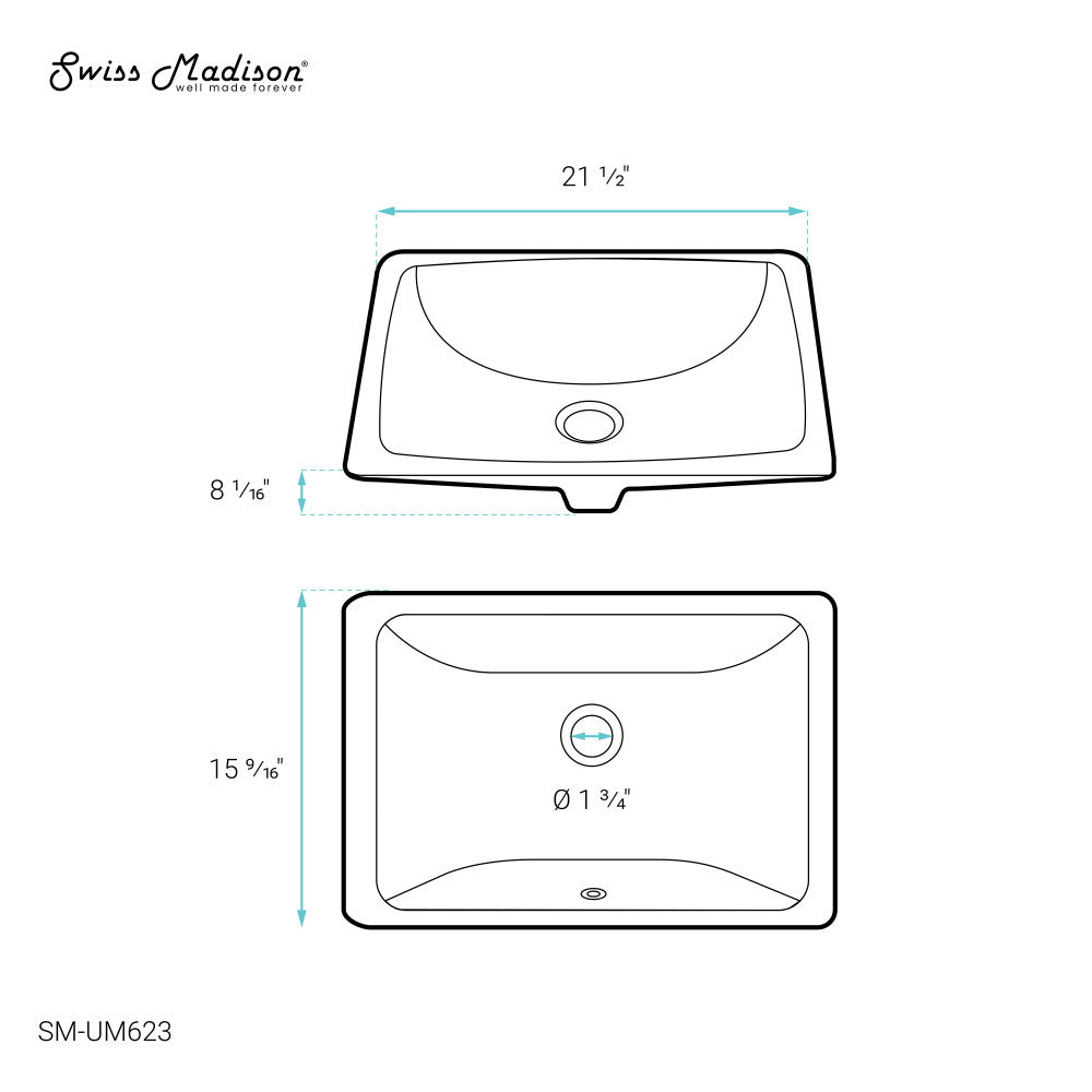 Plaisir 21 Rectangular Under-Mount Bathroom Sink