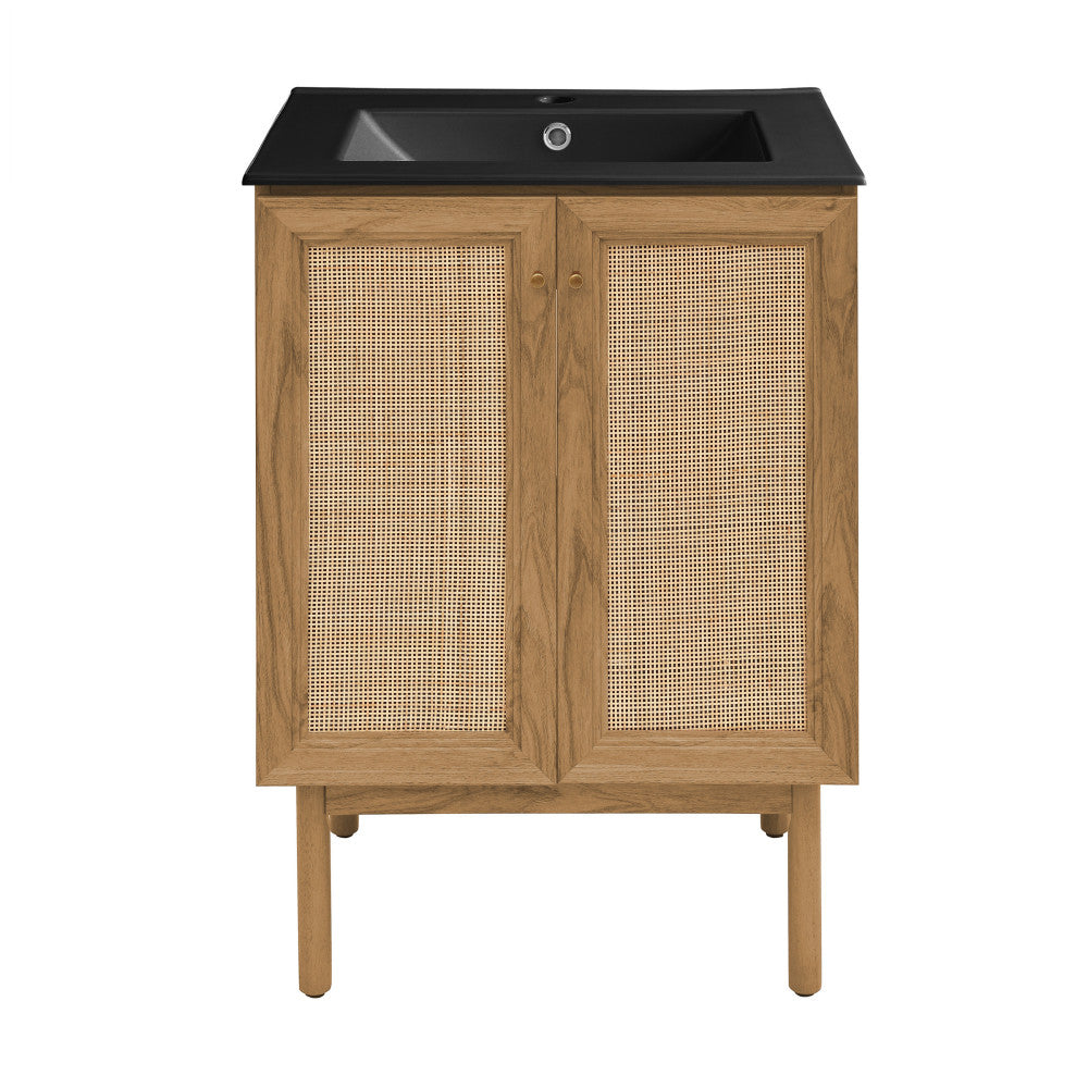 Classe 24" Freestanding Bathroom Vanity in Golden Oak with Black Sink Top