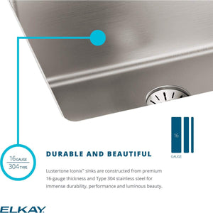 Elkay Lustertone Iconix ETRU13168PD Single Bowl Undermount Stainless Steel Sink with Perfect Drain