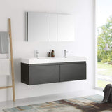 Fresca FVN8042BW Fresca Mezzo 60" Black Wall Hung Double Sink Modern Bathroom Vanity w/ Medicine Cabinet