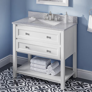 Jeffrey Alexander VKITADL36WHWCR 36" White Adler Vanity, White Carrara Marble Vanity Top, undermount rectangle bowl