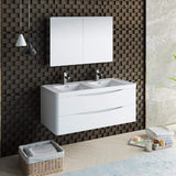 Fresca FVN9048WH-D Fresca Tuscany 48" Glossy White Wall Hung Double Sink Modern Bathroom Vanity w/ Medicine Cabinet