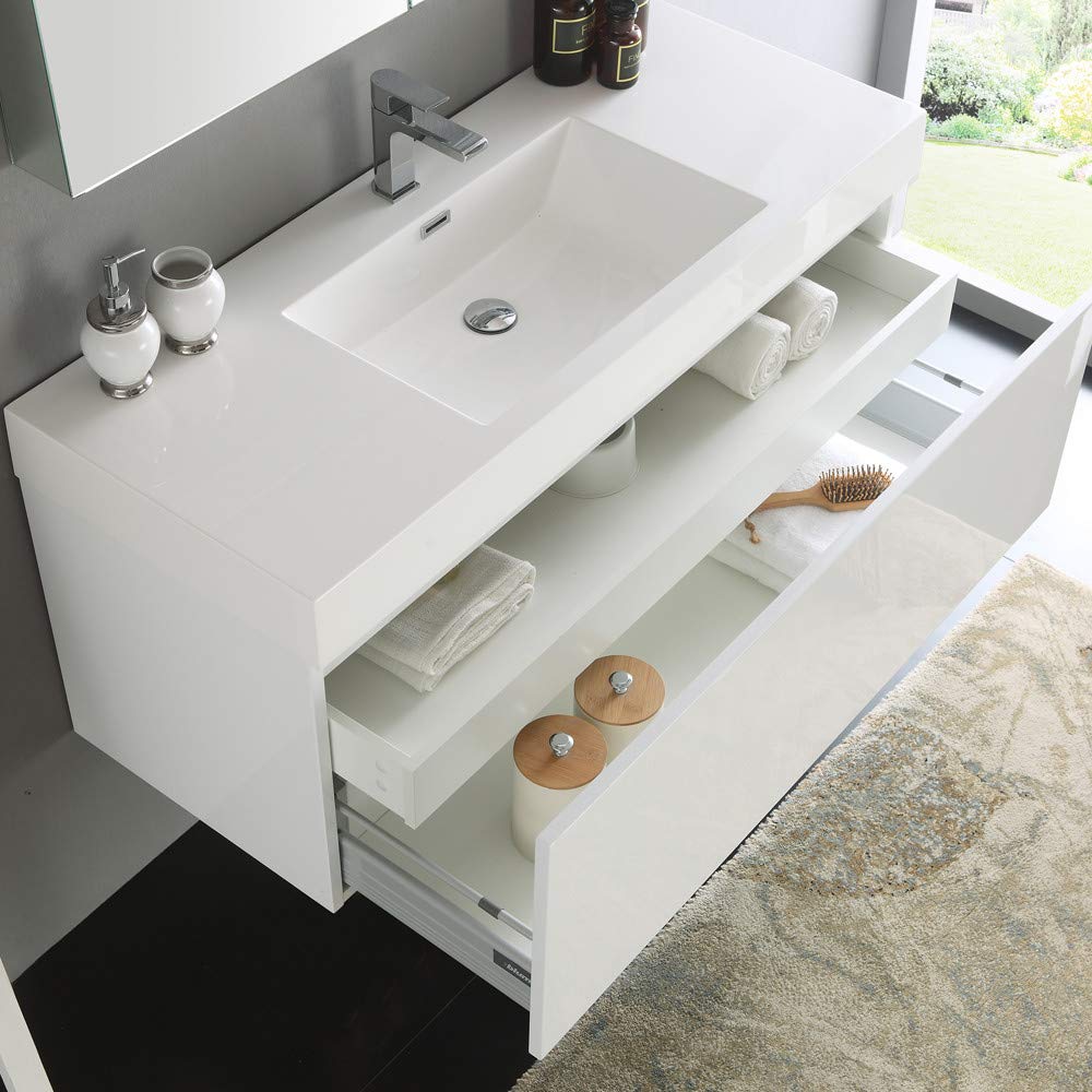 Fresca FVN8011WH Fresca Mezzo 48" White Wall Hung Modern Bathroom Vanity w/ Medicine Cabinet