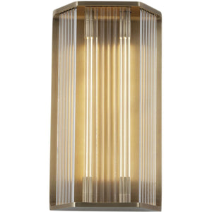 Alora WV339216VBCR SABRE 16" WV VINTAGE BRASS CLEAR RIBBED GLASS  15W LED 90 2700K DC LED
