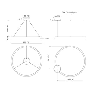 Kuzco PD22735-BS HALO 35" PD Brushed Silver 120V TRIAC/ELV LED 3000K 90CRI 83W