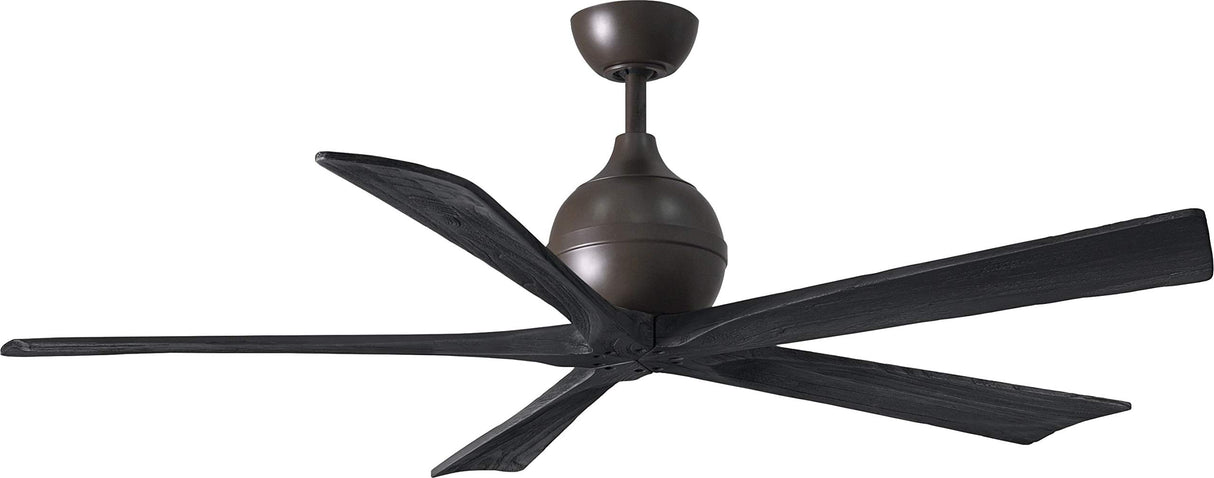 Matthews Fan IR5-TB-BK-60 Irene-5 five-blade paddle fan in Textured Bronze finish with 60" solid matte black wood blades.