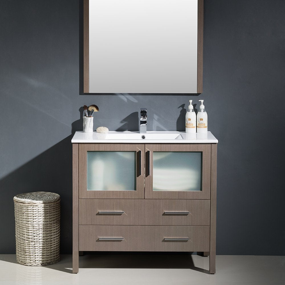 Fresca FVN6236GO-UNS Fresca Torino 36" Gray Oak Modern Bathroom Vanity w/ Integrated Sink