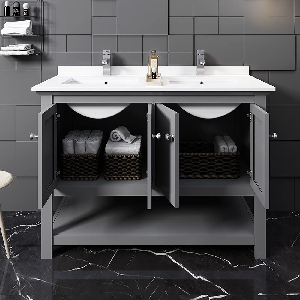 Fresca FCB2348GR-D-CWH-U Double Sink Cabinet with Sinks