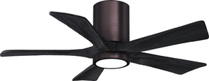 Matthews Fan IR5HLK-BB-BK-42 IR5HLK five-blade flush mount paddle fan in Brushed Bronze finish with 42” solid matte black wood blades and integrated LED light kit.