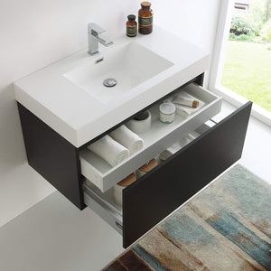 Fresca FCB8008WH Fresca Mezzo 36" White Wall Hung Modern Bathroom Cabinet