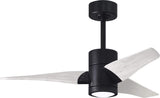 Matthews Fan SJ-BK-MWH-42 Super Janet three-blade ceiling fan in Matte Black finish with 42” solid matte white wood blades and dimmable LED light kit 