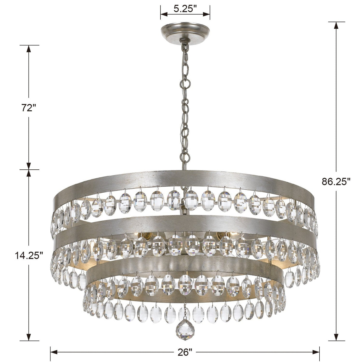 Perla 6 Light Antique Silver Chandelier 6108-SA