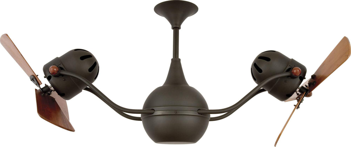 Matthews Fan VB-GOLD-WD Vent-Bettina 360° dual headed rotational ceiling fan in Ouro (Gold) finish with solid sustainable mahogany wood blades.