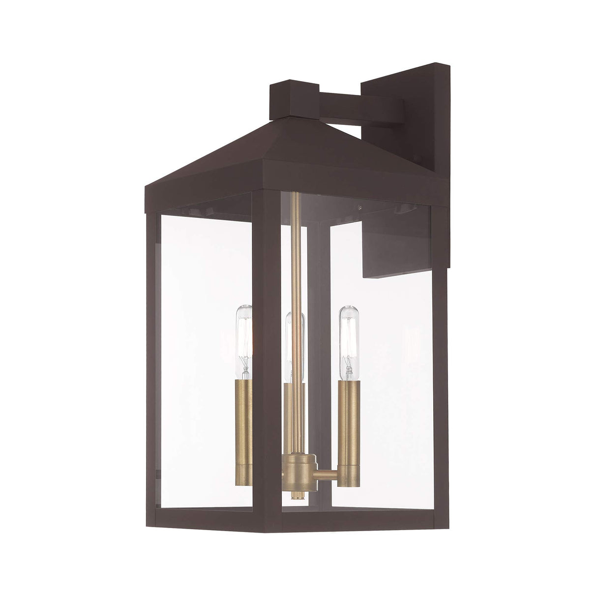 Livex Lighting 20584-07 Transitional Three Light Outdoor Wall Lantern from Nyack Collection in Bronze/Dark Finish