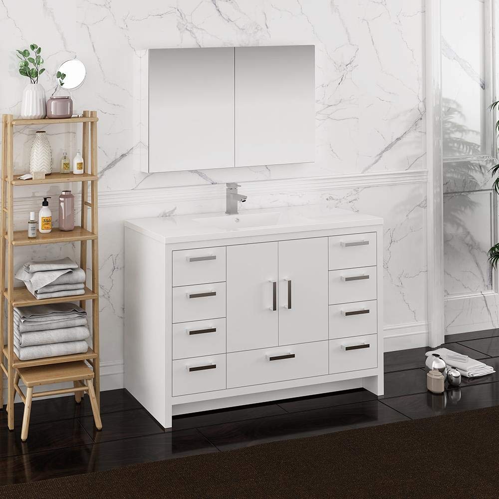 Fresca FVN9448WH Fresca Imperia 48" Glossy White Free Standing Modern Bathroom Vanity w/ Medicine Cabinet