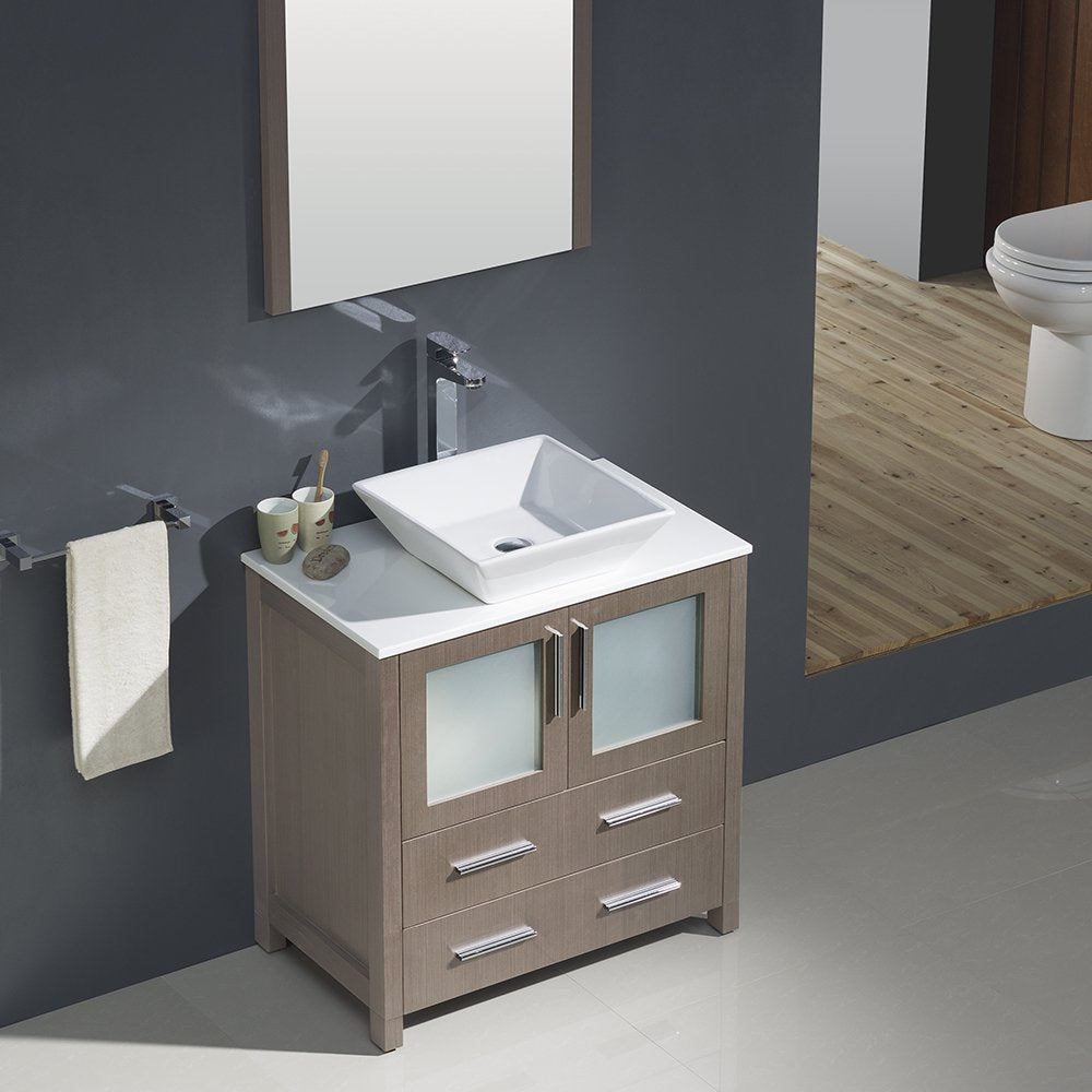 Fresca FVN6230GO-VSL Fresca Torino 30" Gray Oak Modern Bathroom Vanity w/ Vessel Sink