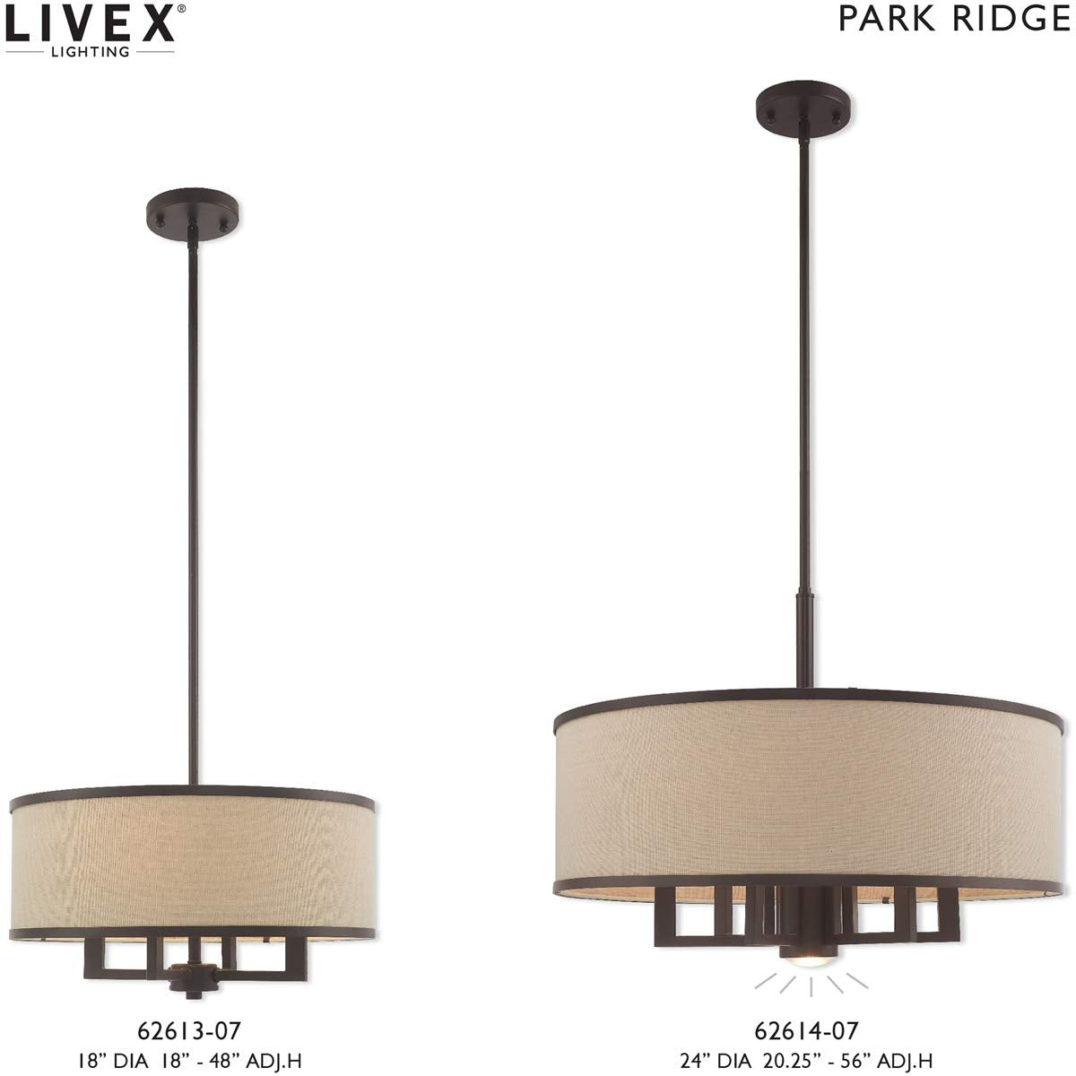 Livex Lighting 62614-07 Park Ridge - Seven Light Chandelier, Bronze Finish with Ash-Gray Linen Fabric Shade