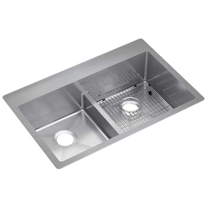 Elkay Crosstown ECTSRA33229TBG0 Equal Double Bowl Dual Mount Stainless Steel Kitchen Sink Kit with Aqua Divide