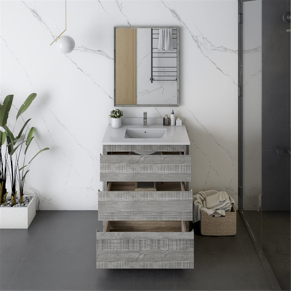Fresca FVN3130ASH-FC Fresca Formosa 30" Floor Standing Modern Bathroom Vanity w/ Mirror in Ash
