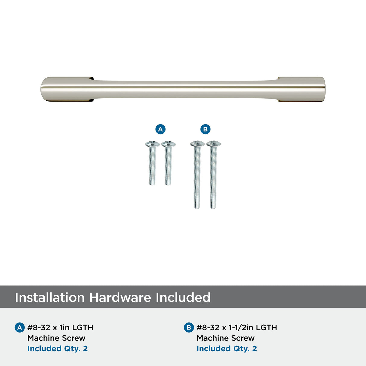 Amerock Cabinet Pull Polished Nickel 3-3/4 inch (96 mm) Center-to-Center Riva 1 Pack Drawer Pull Drawer Handle Cabinet Hardware