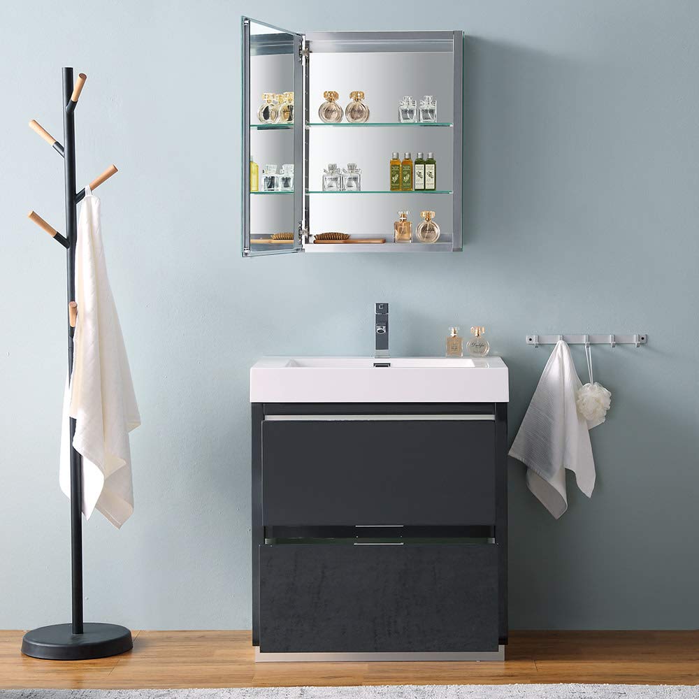 Fresca FVN8430WH Fresca Valencia 30" Glossy White Free Standing Modern Bathroom Vanity w/ Medicine Cabinet