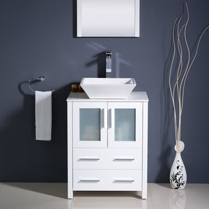 Fresca FVN6224WH-VSL Fresca Torino 24" White Modern Bathroom Vanity w/ Vessel Sink
