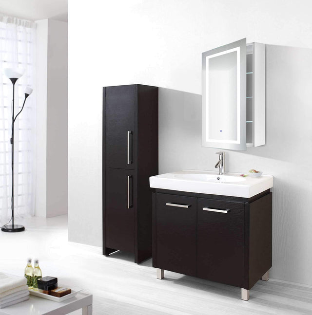 Krugg LED Medicine Cabinet 24 Inch X 36 Inch | Recessed or Surface Mount Mirror Cabinet w/Dimmer & Defogger + 3X Makeup Mirror Inside & Outlet + USB - Left Side